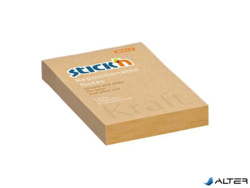 Öntapadó jegyzettömb, 76x51 mm, 100 lap, STICK N "Kraft Notes", barna