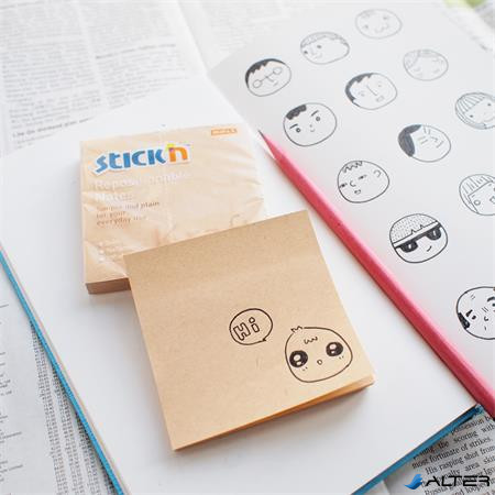 Öntapadó jegyzettömb, 76x76 mm, 100 lap, STICK N "Kraft Notes", barna