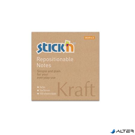Öntapadó jegyzettömb, 76x76 mm, 100 lap, STICK N "Kraft Notes", barna