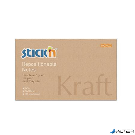 Öntapadó jegyzettömb, 76x127 mm, 100 lap, STICK N "Kraft Notes", barna