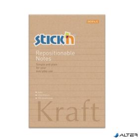   Öntapadó jegyzettömb, vonalas, 150x101 mm, 100 lap, STICK N "Kraft Notes"