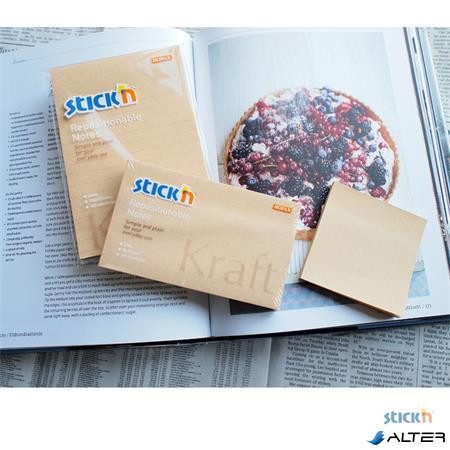 Öntapadó jegyzettömb, vonalas, 150x101 mm, 100 lap, STICK N "Kraft Notes"