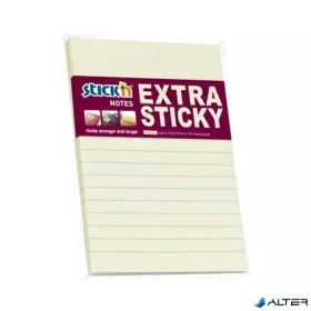   Öntapadó jegyzettömb, vonalas, 150x101 mm, 90 lap, STICK N 'Extra Sticky', pasztellsárga