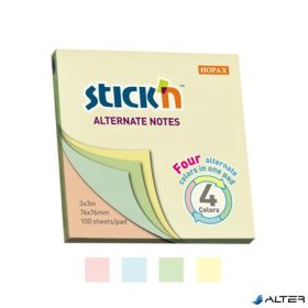   Öntapadó jegyzettömb, 76x76 mm, 100 lap, STICK N, pasztell színek