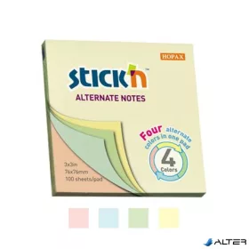   Öntapadó jegyzettömb, 76x76 mm, 100 lap, STICK N, pasztell színek