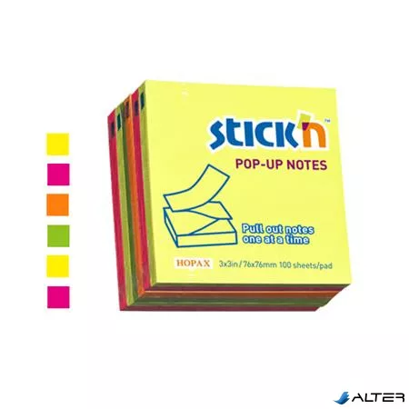 Öntapadó jegyzettömb csomag, "Z", 76x76 mm, 6x100 lap, STICK N, neon színek