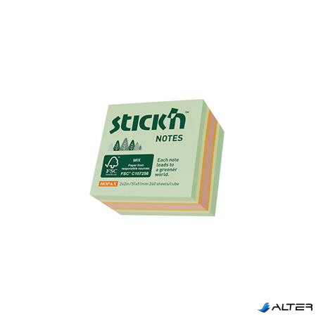 Öntapadó kockatömb, 51x51mm, 240 lap, STICK N, erdő színei pasztell mix