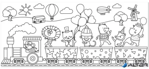 Színező tekercs, öntapadó, 31x355 cm, STICK N, parti vonat