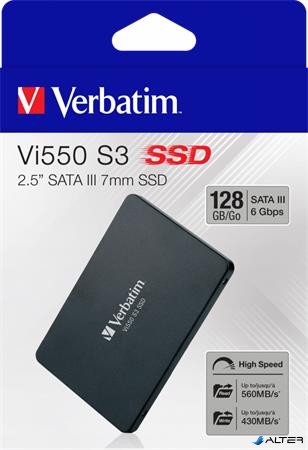 SSD (belső memória), 128GB, SATA 3, 430/560MB/s, VERBATIM "Vi550"