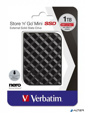 SSD (külső memória), 1TB, USB 3.2 VERBATIM 'Store n Go Mini', fekete