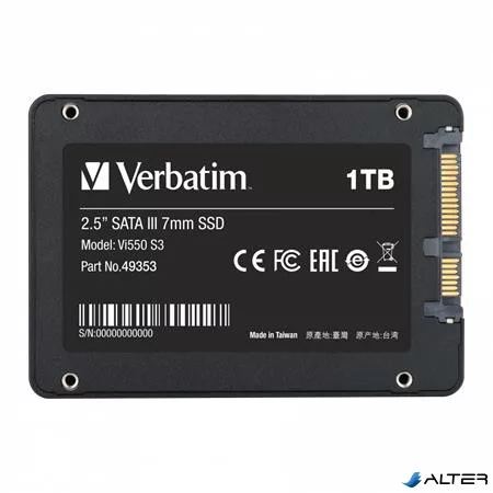 SSD (belső memória), 1TB, SATA 3, 500/520MB/s, VERBATIM "Vi550"