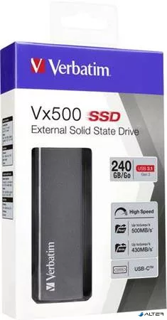 SSD (külső memória), 240 GB, USB 3.2 Gen2, VERBATIM "Vx500", szürke