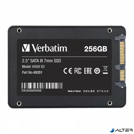 SSD (belső memória), 256GB, SATA 3, 460/560MB/s, VERBATIM "Vi550"