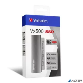   SSD (külső memória), 480 GB, USB 3.2 Gen2, VERBATIM "Vx500", szürke