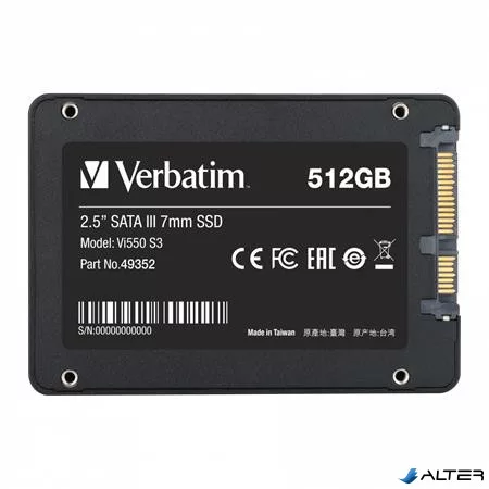 SSD (belső memória), 512GB, SATA 3, 500/520MB/s, VERBATIM "Vi550"