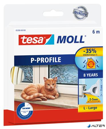 Ajtó- és ablaktömítő szalag, 9 mm x 6 m, TESA 'tesamoll® P profil', fehér
