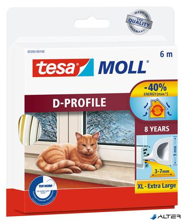 Ajtó- és ablaktömítő szalag, 9 mm x 6 m, TESA 'tesamoll® D profil', fehér
