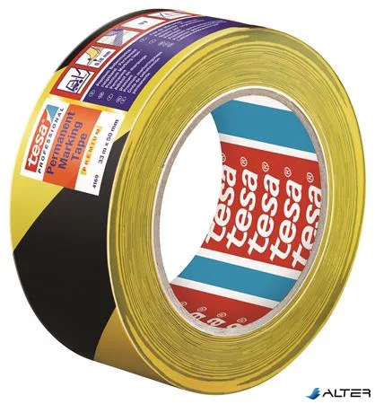 Jelölőszalag, 50 mm x 33 m, TESA 'Professional Premium', fekete-sárga