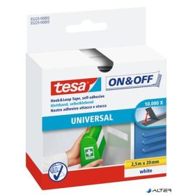   Tépőzár, öntapadó, 20 mm x 2,5 m, TESA "On&Off", fehér