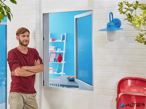 Szúnyogháló, ablakra, tépőzáras, 1,3 x 1,3 m,  TESA® "Comfort", fekete