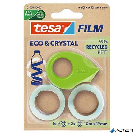 Ragasztószalag adagolóval, 2 db 19 mm x 10 m, TESA "Eco&Crystal", átlátszó