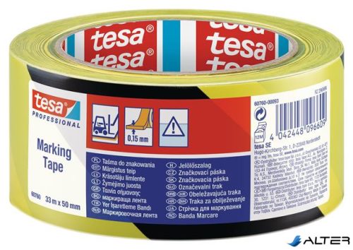 Jelölőszalag, 50 mm x 33 m, TESA "Professional" fekete/sárga