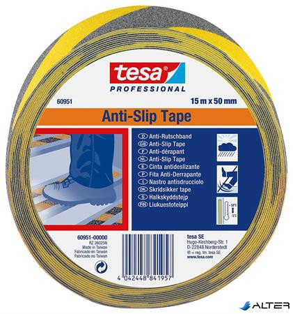 Csúszásgátló szalag, 50 mm x 15 m, TESA 'Anti-Slip', fekete-sárga