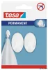 Műanyag akasztó, öntapadó, ovális, S méret, TESA, fehér