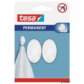   Műanyag akasztó, öntapadó, ovális, S méret, TESA, fehér