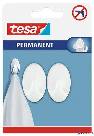 Műanyag akasztó, öntapadó, ovális, S méret, TESA, fehér