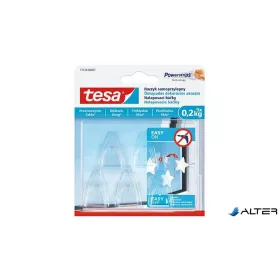   Műanyag akasztó, ragasztócsíkkal, kis méret, TESA "Powerstrips®", átlátszó