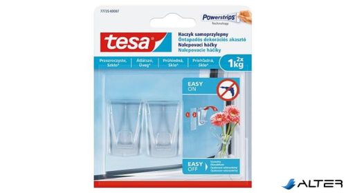 Műanyag akasztó, ragasztócsíkkal, nagy méret, TESA 'Powerstrips®', átlátszó