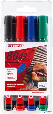 Alkoholos marker készlet, 1-5 mm, vágott, EDDING '330', 4 különböző szín