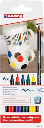 Ecsetirón készlet, porcelánra, EDDING  '4200 Family color', 6 különböző szín