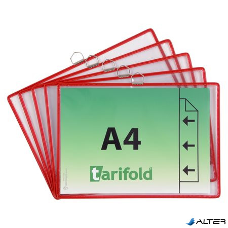 Bemutatótábla, függő, A4,  fekvő, fém fülecskével, DJOIS, piros