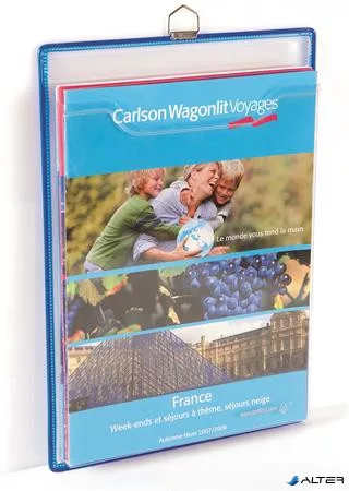 Prospektustartó fém tartófüllel, függő, A4, álló, DJOIS, kék