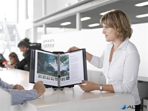 Bemutatótábla tartó, asztali, A4, 10 db bemutatótáblával, DJOIS "Veo", ezüst-fekete