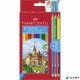 Színes ceruza készlet, hatszögletű, FABER-CASTELL, 12 különböző szín + 3 db bicolor ceruza