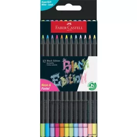   Színes ceruza készlet, háromszögletű, FABER-CASTELL 'Black Edition',  6-6 különböző neon és pasztell szín