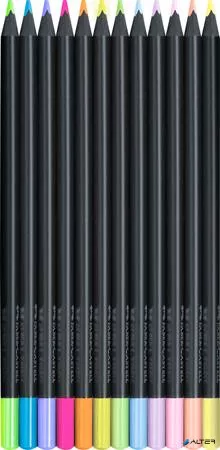 Színes ceruza készlet, háromszögletű, FABER-CASTELL 'Black Edition',  6-6 különböző neon és pasztell szín