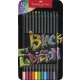 Színes ceruza készlet, háromszögletű, fémdobozban, FABER-CASTELL "Black Edition",  12 különböző szín