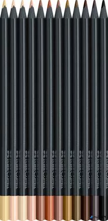 Színes ceruza készlet, háromszögletű, FABER-CASTELL "Black Edition",  12 különböző bőrszín