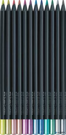 Színes ceruza készlet, háromszögletű, FABER-CASTELL "Black Edition",  12 különböző metál szín