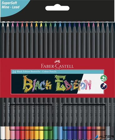 Színes ceruza készlet, háromszögletű, FABER-CASTELL 'Black Edition',  24 különböző szín