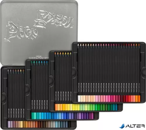 Színes ceruza készlet, háromszögletű, fémdobozban, FABER-CASTELL 'Black Edition', 100 különböző szín