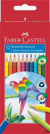 Színes ceruza készlet, háromszögletű, FABER-CASTELL 'Papagáj', 12 különböző szín