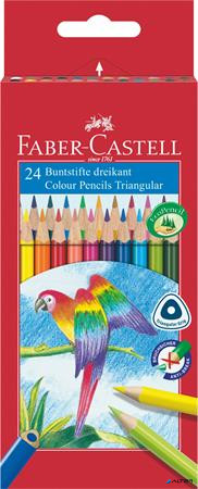 Színes ceruza készlet, háromszögletű, FABER-CASTELL 'Papagáj', 24 különböző szín