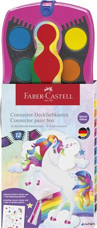 Vízfesték, 12 darabos, összeilleszthető, csillámmal és matricával, FABER-CASTELL, unikornis