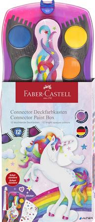Vízfesték, 12 darabos, összeilleszthető, FABER-CASTELL "Unikornis"+1 tubus fehér tempera+unikornis matrica