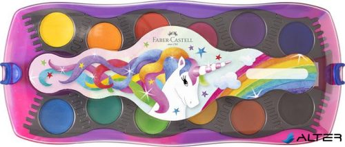 Vízfesték, 12 darabos, összeilleszthető, FABER-CASTELL 'Unikornis'+1 tubus fehér tempera+unikornis matrica